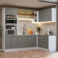 Armário de Cozinha Completa de Canto 399 cm Branco/Cinza Vik Madesa 02