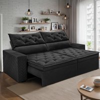 Sofá Retrátil e Reclinável 2,00m Essence Velusoft Preto Cama inBox
