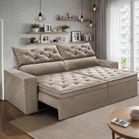 Sofá Retrátil e Reclinável 2,00m Essence Velusoft Bege Cama inBox