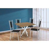 Sala de Jantar Completa Volga c/ Tampo de Madeira 90cm e 4 Cadeiras Lisboa Cromado/Nogueira - Preto - Kappesberg