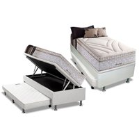 Conjunto Box Baú Solteiro: Colchão Molas Herval Maxspring American + Base CRC Courano Branco (88x188)