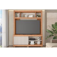 Home p/ TV até 65 Pol Cinne c/ Ripado Pés 160x203cm Freijo/Off White - Caemmun