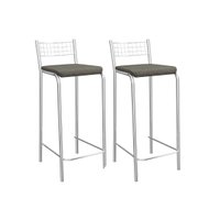 Kit 2 Banquetas Sala Jantar Gênova 2B705CR Aço 2 Un Cromado/Linho Escuro - Kappesberg