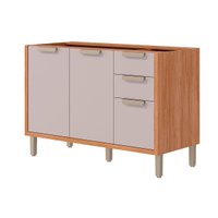 Gabinete p/ Pia Cozinha Balcão s/ Tampo Eloise c/ 2 Portas e 3 Gavetas 120cm Cinamomo/Off White - MGM