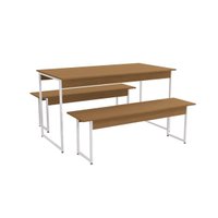 Mesa p/ Cozinha Industrial LI013 c/ Tampo Madeirado 136x72cm c/ 2 Bancos Canela/Branco - Kappesberg
