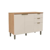 Gabinete de Cozinha Modulado c/ Tampo Selena c/ 3 Porta e 2 Gavetas 120cm Jequitiba/Off White Fosco - Linea Brasil