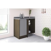 Balcão de Cozinha Modulado c/ Tampo Campanele c/ 1 Porta 90cm Castanho/Cinza - Politorno