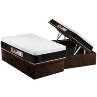 Conjunto Box Baú Solteiro: Colchão Espuma Castor D45 Black e White Air + Base CRC Suede Brown (88x188)