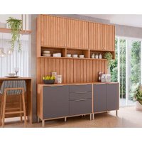 Kit Cozinha Completa 6 Peças Divina (2Aéreos+2Balcões+2Complementos) CZ009 Freijo/Titanium - MGM