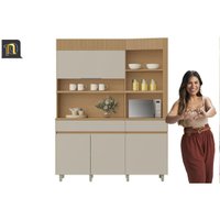 Cozinha Compacta Realeza c/ 4 Portas 5 Nichos e 2 Gavetas 160cm Carvalho/Titânio - Nesher
