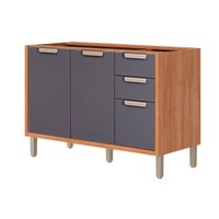 Gabinete p/ Pia Cozinha Balcão s/ Tampo Eloise c/ 2 Portas e 3 Gavetas 120cm Cinamomo/Titanium - MGM