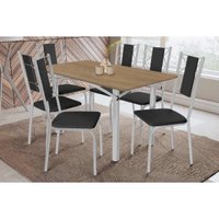 Sala de Jantar Completa Elba c/ Tampo de Madeira 160cm e 6 Cadeiras Lisboa Cromada/Nogueira - Courano Preto - Kappesberg