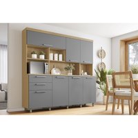 Cozinha Compacta Nobreza c/ 7 Portas e 2 Gavetas 210cm Carvalho/Titânio - Nesher