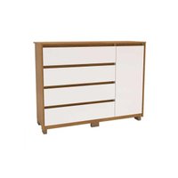 Cômoda de Quarto Coimbra c/ 4 Gavetas e 1 Portas Freijo/Off White - Politorno