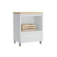 Gabinete de Cozinha Modulado Balcão c/ Tampo Marquesa c/ 1 Gaveta e 1 Nicho p/ Forno 80cm Branca/Nature - Nesher