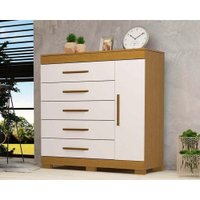 Cômoda Solteiro Rayane 1 Porta e 5 Gavetas c/ Sapateira Cinamomo/Off White - ACP