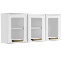 Armário Aéreo p/ Cozinha Bella c/ 3 Portas c/ Vidro 120cm Branco - Bertolini