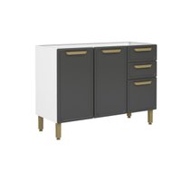 Balcão de Cozinha Modulado Bella c/ 3 Portas e 2 Gavetas s/ Tampo 120cm Grafite - Bertolini