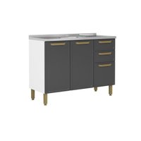Balcão de Cozinha Modulado c/ Pia Bella c/ 3 Portas e 2 Gavetas 120cm Grafite - Bertolini