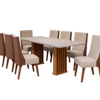 Conjunto de Mesa Sala de Jantar Ripada Tampo com Vidro Mond 2m 8 Cadeiras Tifany Madeirado Viero