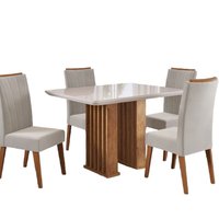 Conjunto de Mesa Sala de Jantar Ripado Tampo com Vidro Mond 1,20m 4 Cadeiras Sofia Madeirado Veludo