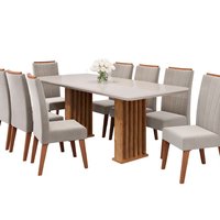 Conjunto de Mesa Sala de Jantar Ripada Tampo com Vidro Mond 2m 8 Cadeiras Sofia Madeirado Veludo