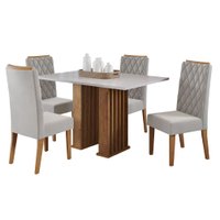 Conjunto Sala de Jantar Mesa Ripada Stade 1,20m 4 Cadeiras Bele Madeirado Veludo Viero
