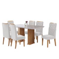 Conjunto de Mesa Sala de Jantar Ripada Tampo com Vidro Mond 1,60m 6 Cadeiras Bele Madeirado Veludo