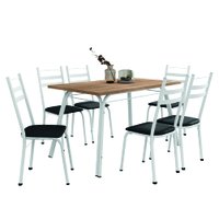 Conjunto de Mesa Sala de Jantar com 6 Cadeiras Tubular Tampo BP Madeirado Retangular 1,36m Branco/Preto