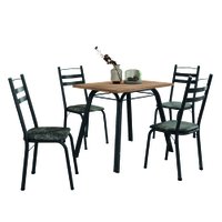 Conjunto de Mesa Sala de Jantar com 4 Cadeiras Tubular Tampo BP Madeirado Retangular Preto/Flor