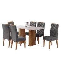 Conjunto Sala de Jantar Mesa Ripada Stade 1,60m Com 6 Cadeiras Bele Veludo Viero