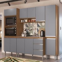 Armário de Cozinha Thalia 10 Portas 3 Gavetas Freijó/Cinza/Branco - Pnr Móveis