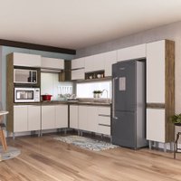 Armário de Cozinha Thalia 17 Portas 3 Gavetas Itauba/Off White - Pnr Móveis