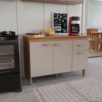 Balcão Modulado Para Cozinha Com Tampo Fidelitá Mariana 120cm 3 Portas 1 Gaveta Freijó/Camurça