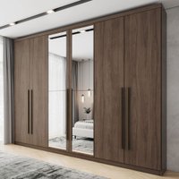 Guarda-Roupa Casal Jade 6 Portas 3 Gavetas com 4 Espelhos Castanho - Henn