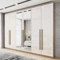 Guarda-Roupa Casal Jade 6 Portas 3 Gavetas com 4 Espelhos Rústico/Off White - Henn