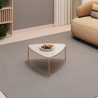 Mesa de Centro Tampo Triangular e Pés em Metal Dourado DJ Móveis Lina Off White
