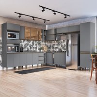 Armário de Cozinha Hermínia 20 Portas 3 Gavetas Cinza - Pnr Móveis