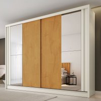 Guarda-Roupa Casal Monterey 4 Gavetas 2 Portas com Espelho Off White/Peroba - Mademarques