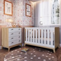 Quarto de Bebê Completo 3 em 1 Sonho Encantado 4 Gavetas Itapuã/Branco - Pnr Móveis