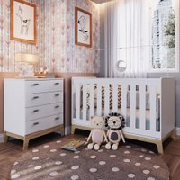 Quarto de Bebê Completo 3 em 1 Sonho Encantado 4 Gavetas Branco - Pnr Móveis