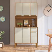 Armário De Cozinha Compacta Fidelitá Bari 90cm 6 Portas 1 Gaveta Com Tampo e Fundo Freijó/Off-White