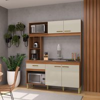 Armário De Cozinha Compacta Fidelitá Xangai 160cm 4 Portas 1 Gaveta Sem Tampo e Fundo Freijó/Off-White