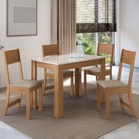 Conjunto Sala de Jantar Fidelitá Veneza Com 4 Cadeiras Freijó/Off-White Assento Bege