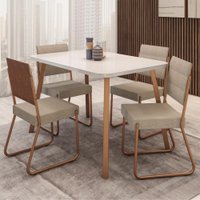 Conjunto Sala de Jantar 4 Cadeiras Accra Carraro Gelo Areia Rosê