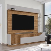 Estante para TV Até 75 Polegadas Hugo 2 Portas 1 Gaveta Ripado Off White/Cinamomo - Pnr Móveis