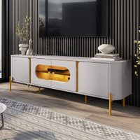 Rack para TV Até 75 Polegadas Evans 4 Portas com Vidro e Led Off White/Naturalle - Pnr Móveis