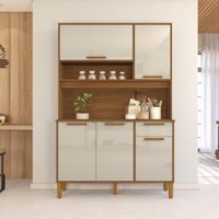 Armário De Cozinha Compacta Fidelitá Grécia 120cm 5 Portas 1 Gaveta Com Tampo e Fundo Freijó/Off-White