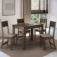 Conjunto Sala de Jantar Fidelitá Veneza Com 4 Cadeiras Noce/Off-White Assento Linho