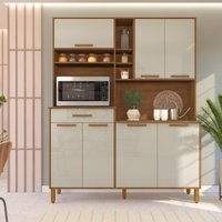 Armário De Cozinha Compacta Fidelitá Amsterdã 160cm 7 Portas 1 Gaveta Com Tampo e Fundo Freijó/Off-White
